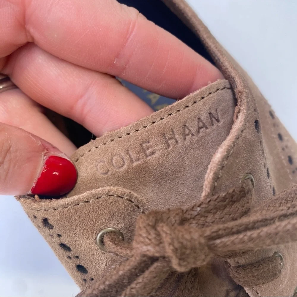 Cole Haan Grand 360 OS Wingtip Brogue Dress Shoes Tan Suede Size 10